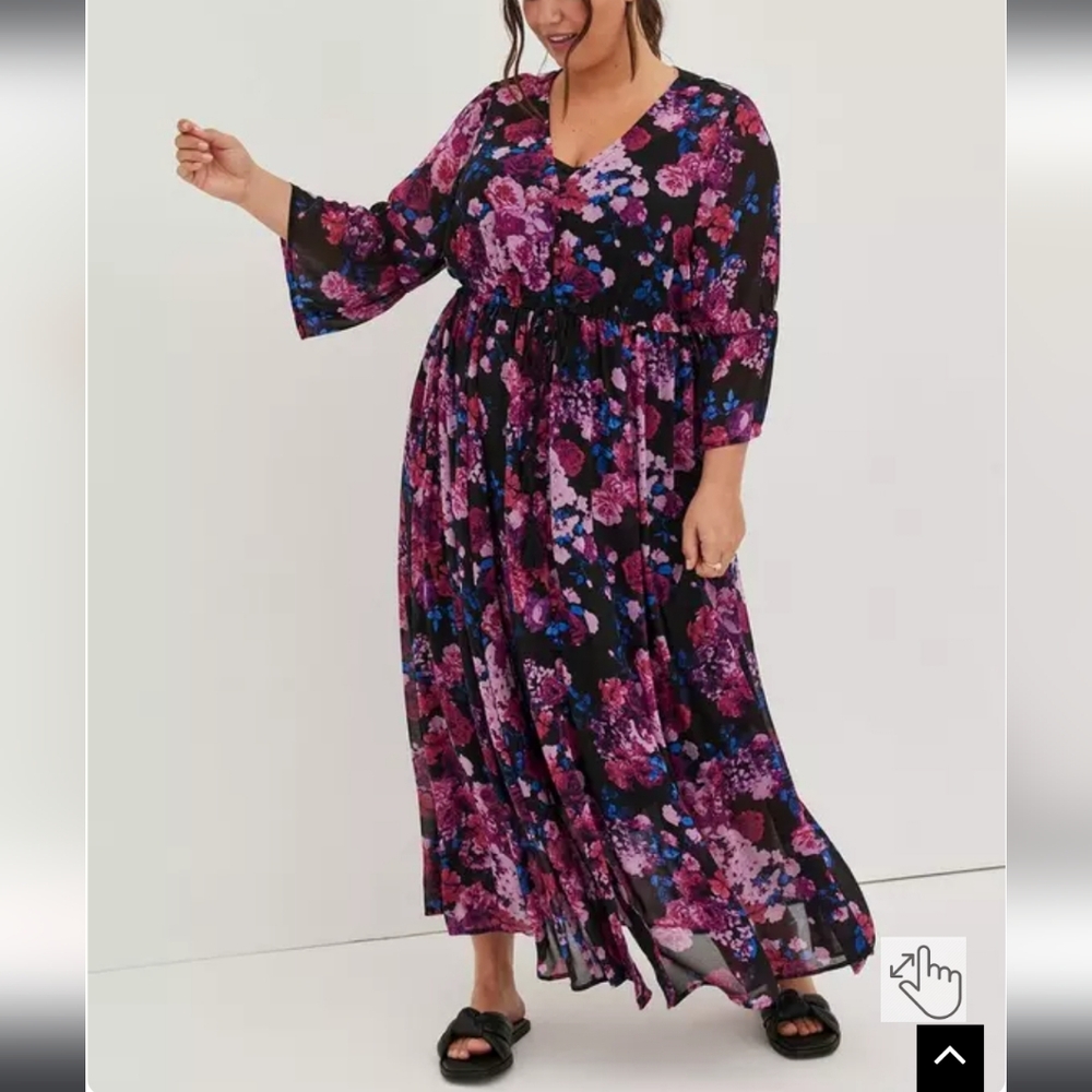 Plus Size 2X Torrid Purple Floral Maxi Chiffon Dress Long Pretty